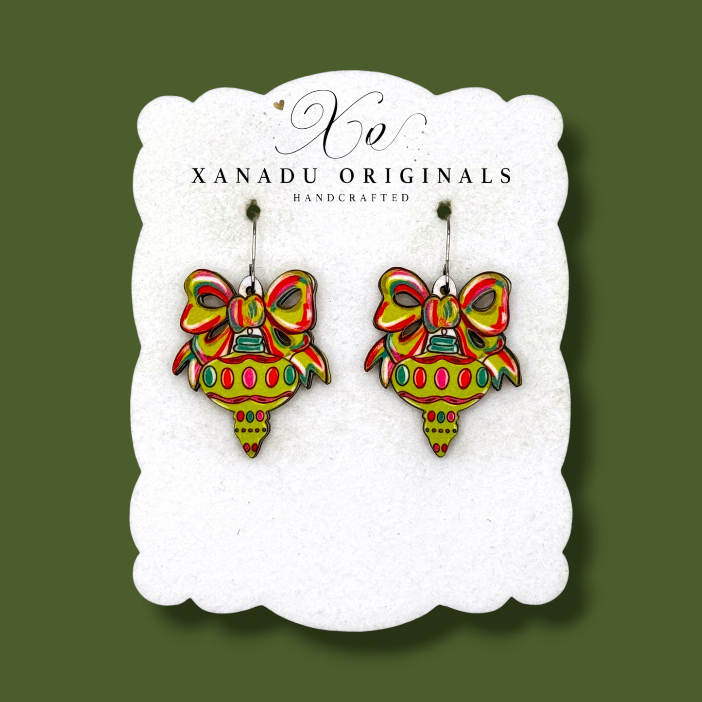 Festive Bow Lime Teardrop Earrings