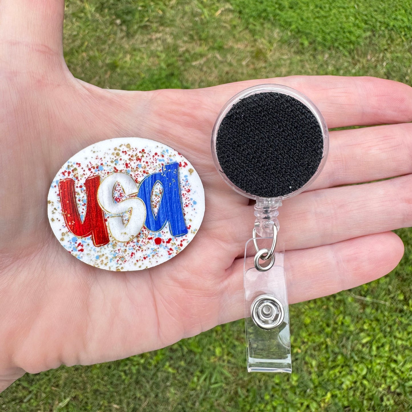 USA Oval Interchangeable Badge Button with Reel Option