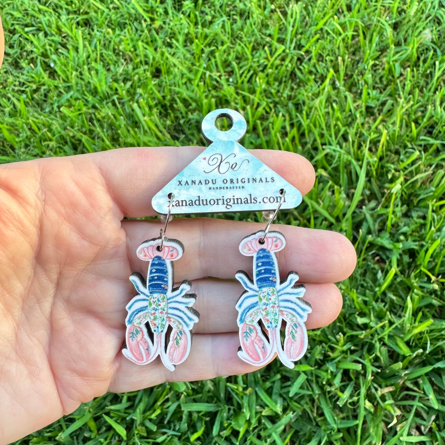 Crawfish Chinoiserie Floral Dangle Earrings