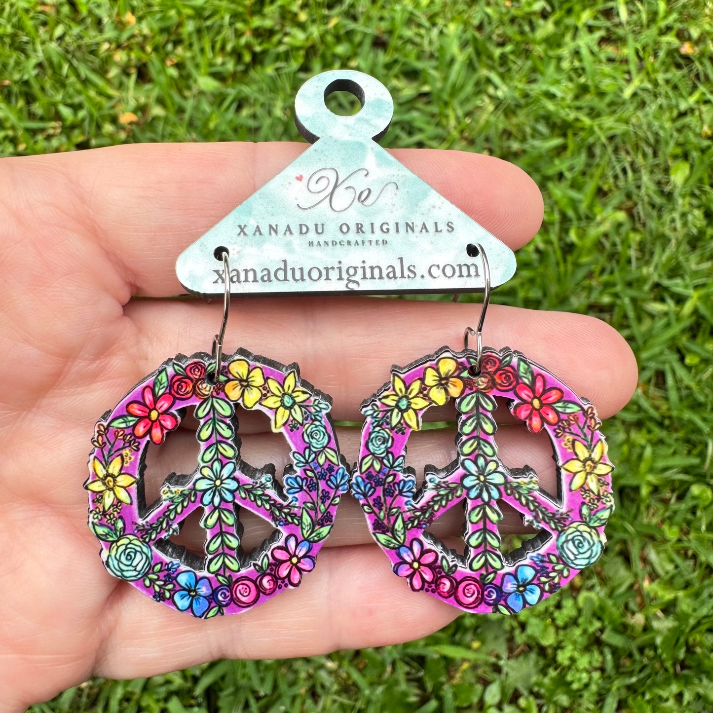 Rainbow Floral Peace Sign Earrings