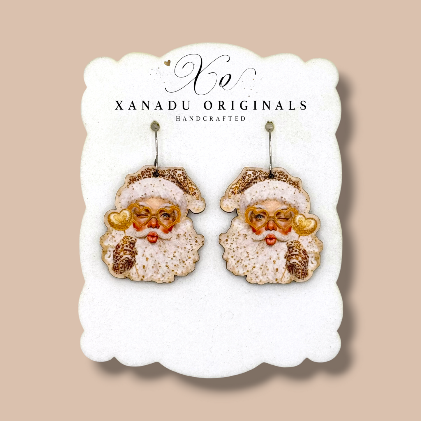 Gold Leopard Santa Earrings
