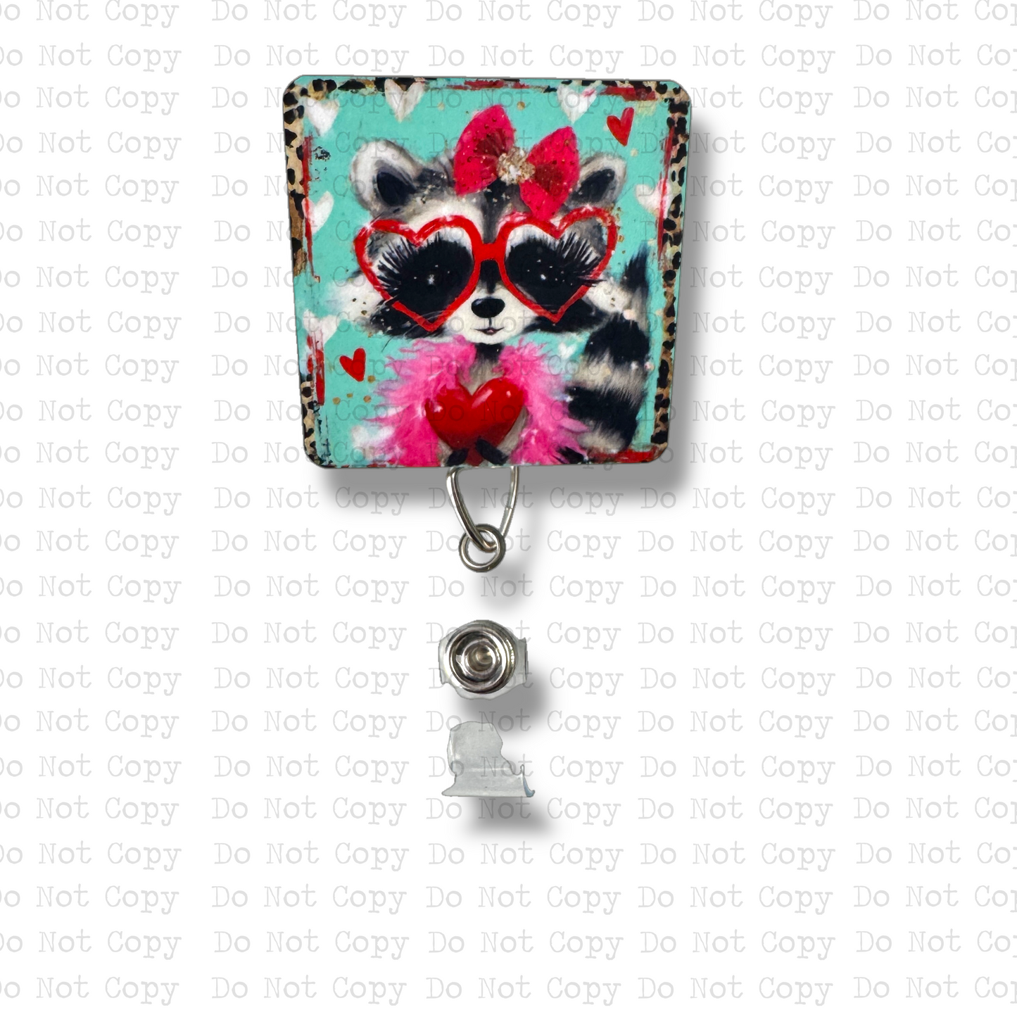Raccoon Valentine Interchangeable Badge Button with Reel Option