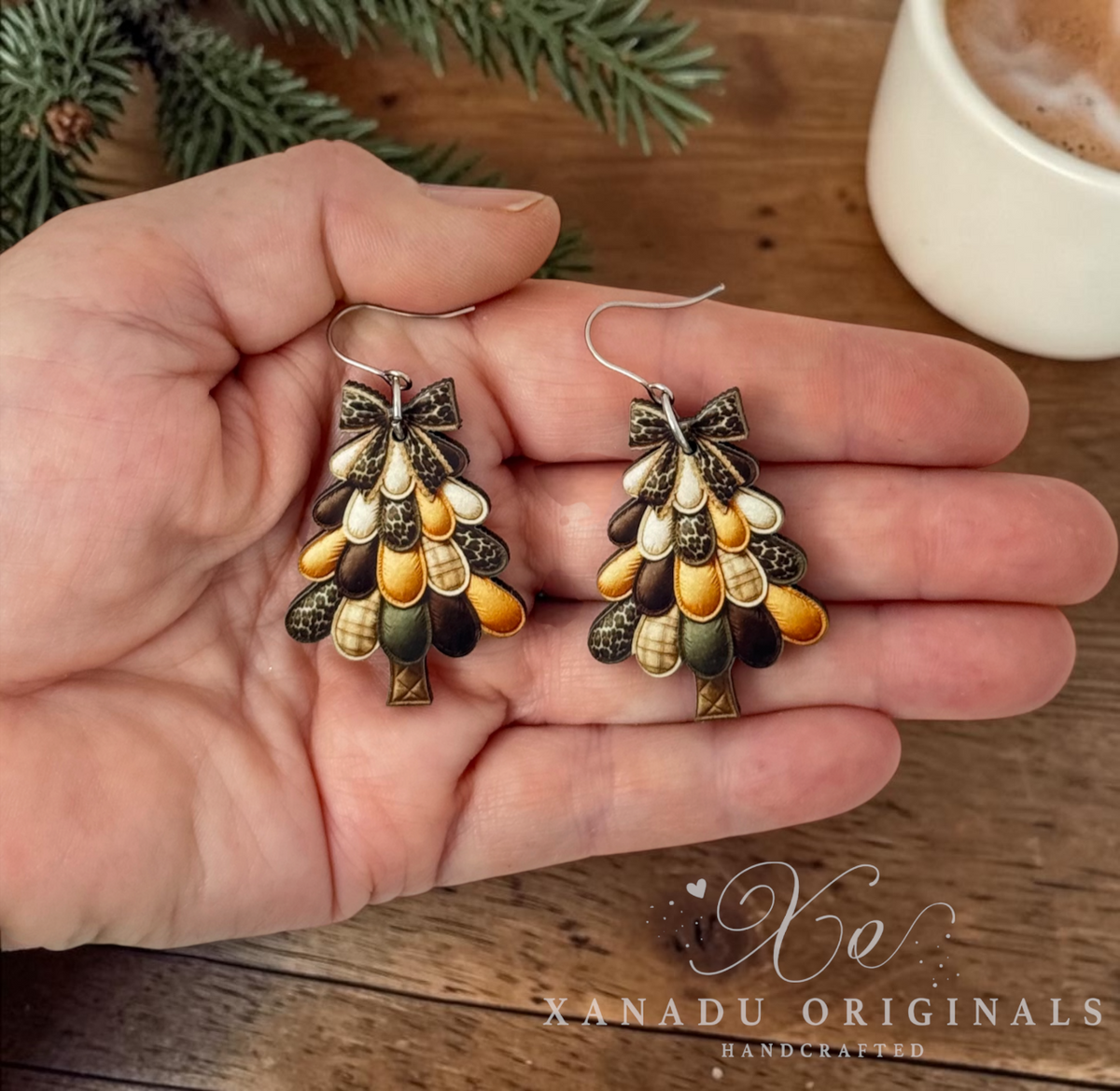 Leopard Patchwork Christmas Tree Earrings