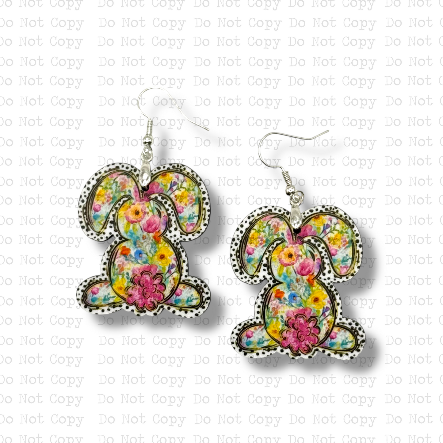 Floral Dalmatian Dots Bunny Earrings