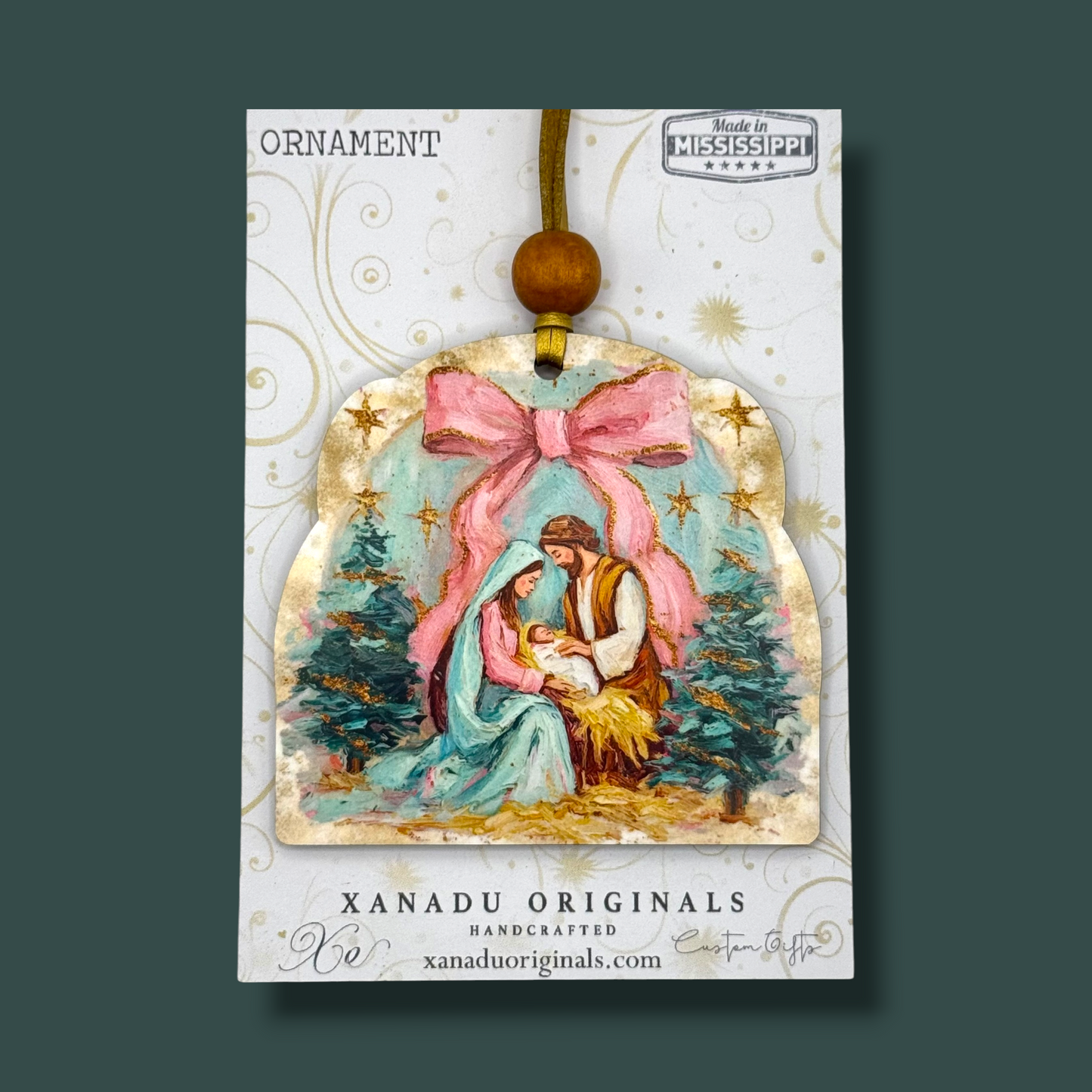 Impasto Nativity & Christmas Tree Ornament | Textured Coquette Bow Holy Family Keepsake