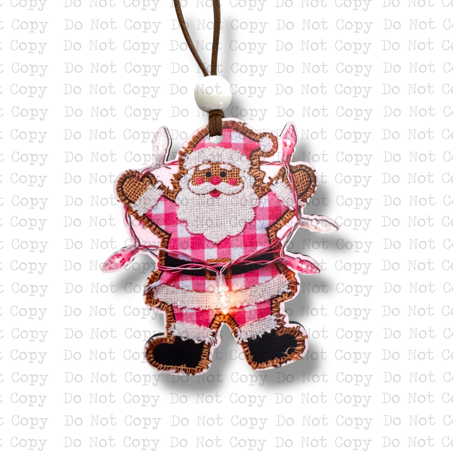 Burlap Pink Santa Christmas Ornament