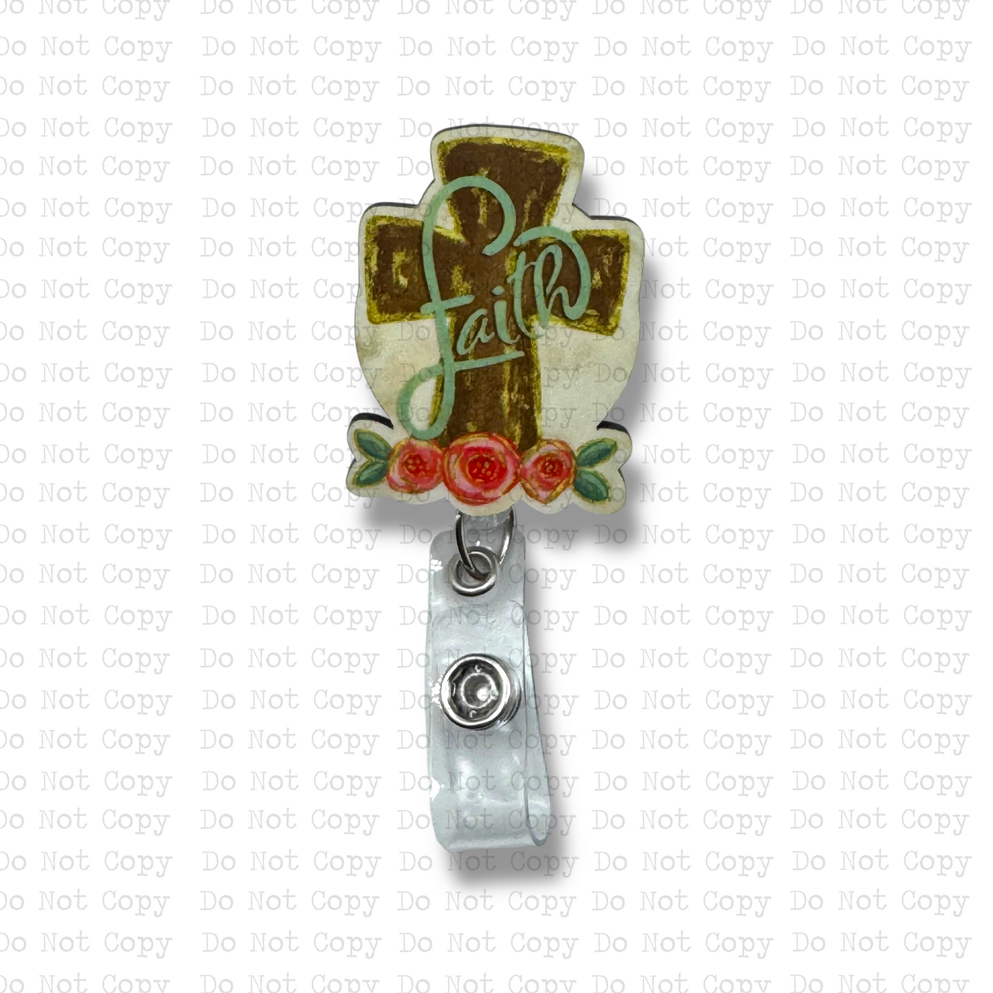Floral Faith Cross Interchangeable Badge Button with Reel Option