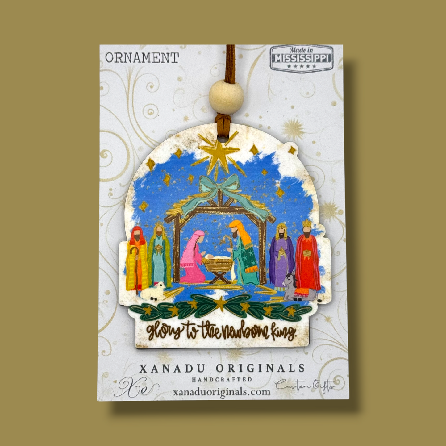 Glory To The Newborn King Blue Sky Nativity Ornament | Christian Wise Men Keepsake
