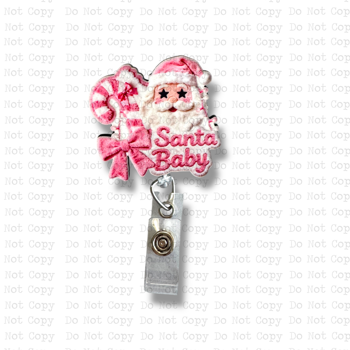Santa Baby Pink Faux Fur Interchangeable Badge Button with Reel Option
