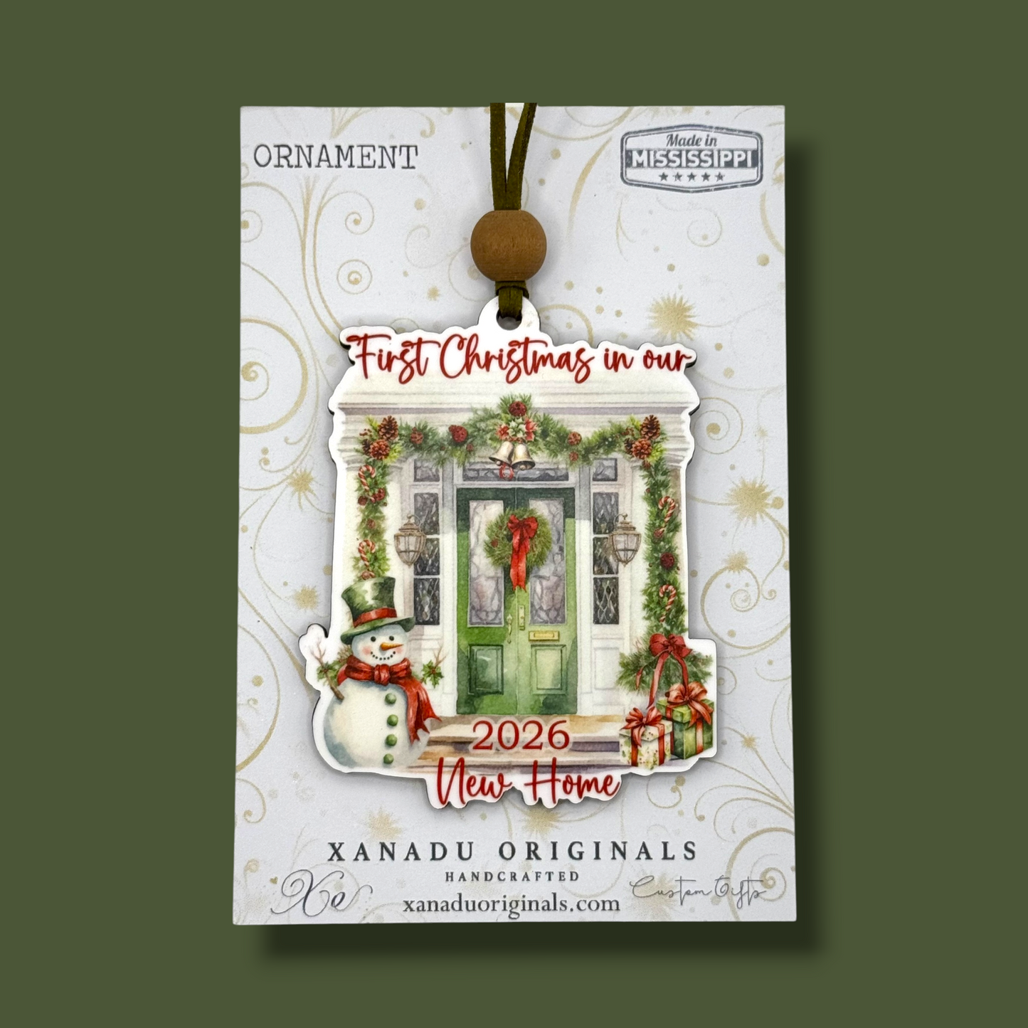 2026 First Christmas in Our New Home Front Porch Watercolor Holiday Ornament