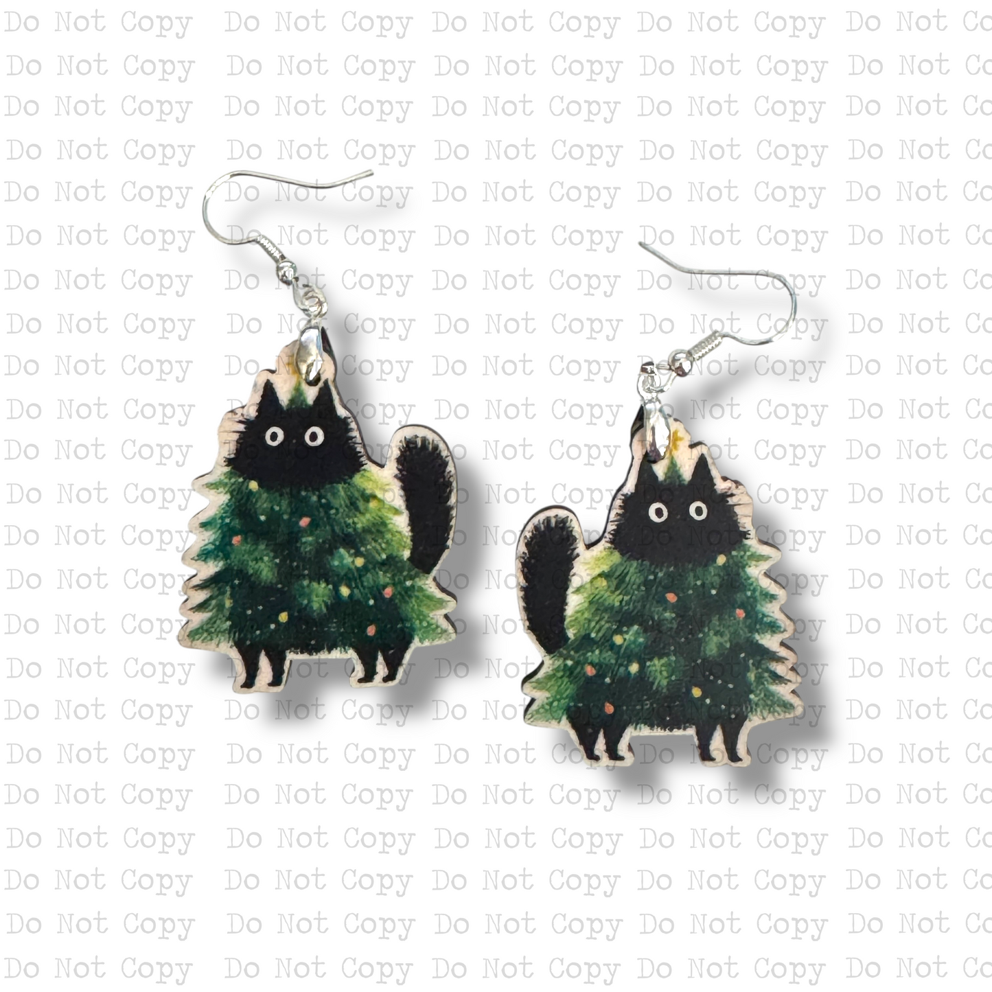 Christmas Tree Cat Earrings