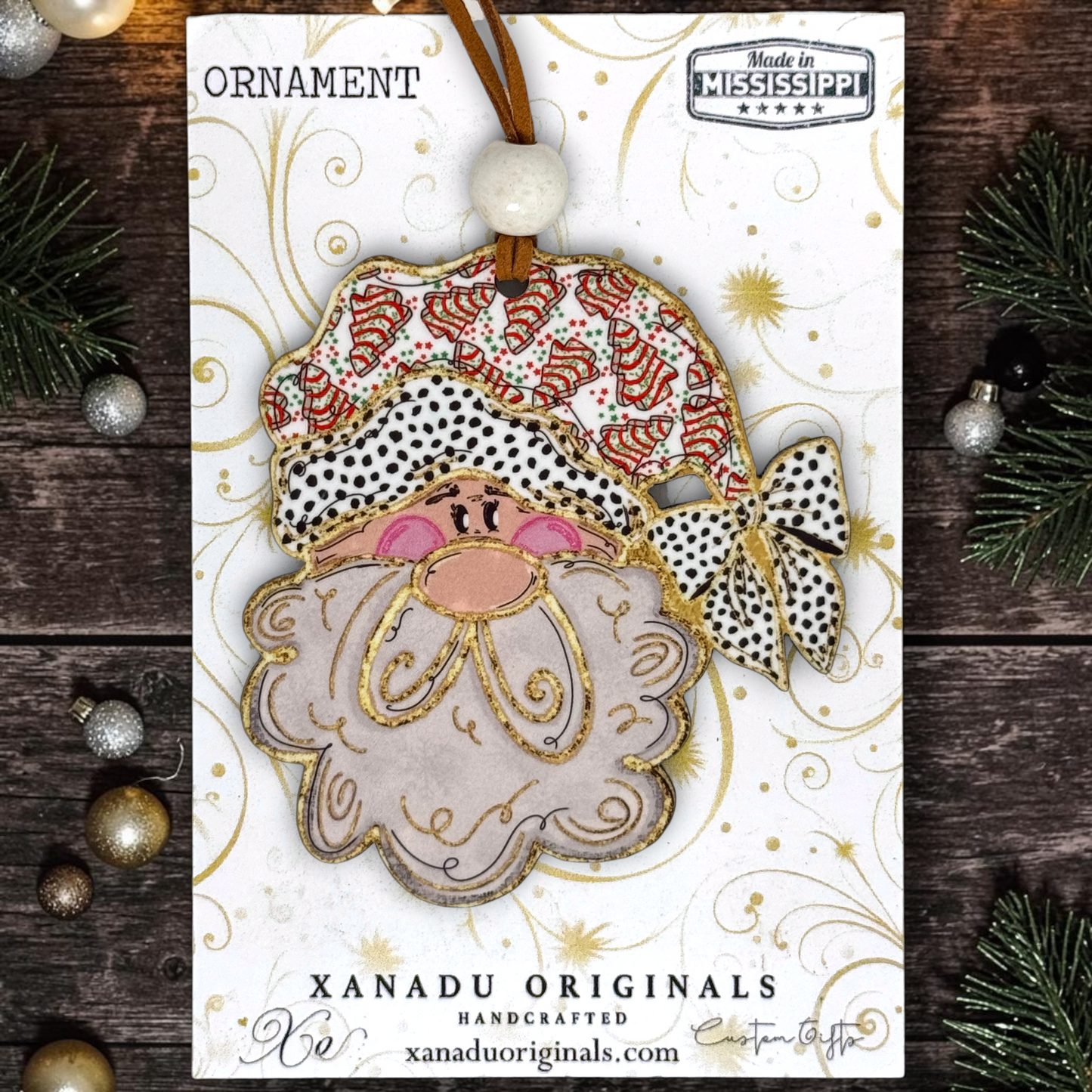 Whimsical Holiday Cake Santa Claus Wood Ornament - Retro Christmas Gift