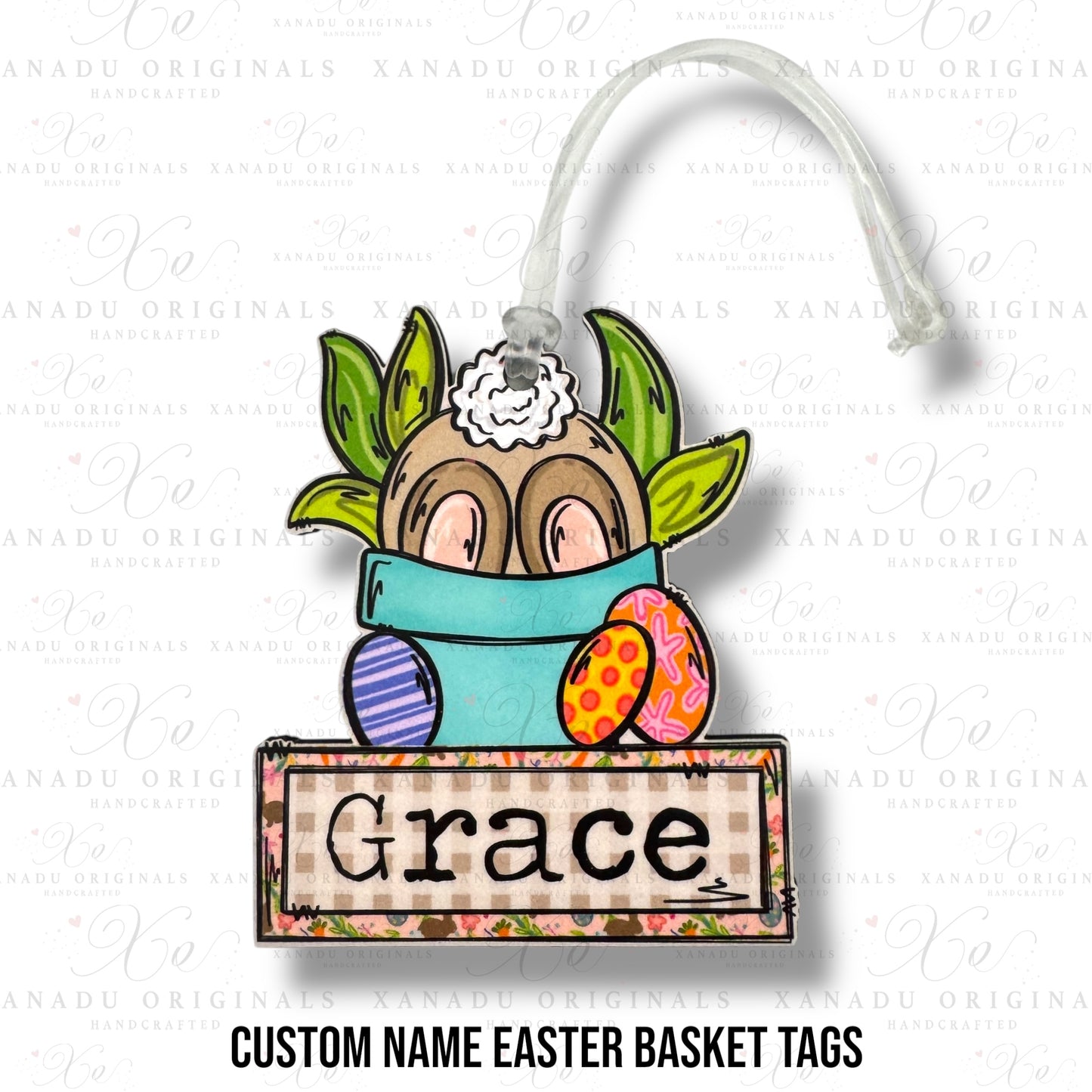 Girl Bunny In Pot Easter Basket Personalized Tag