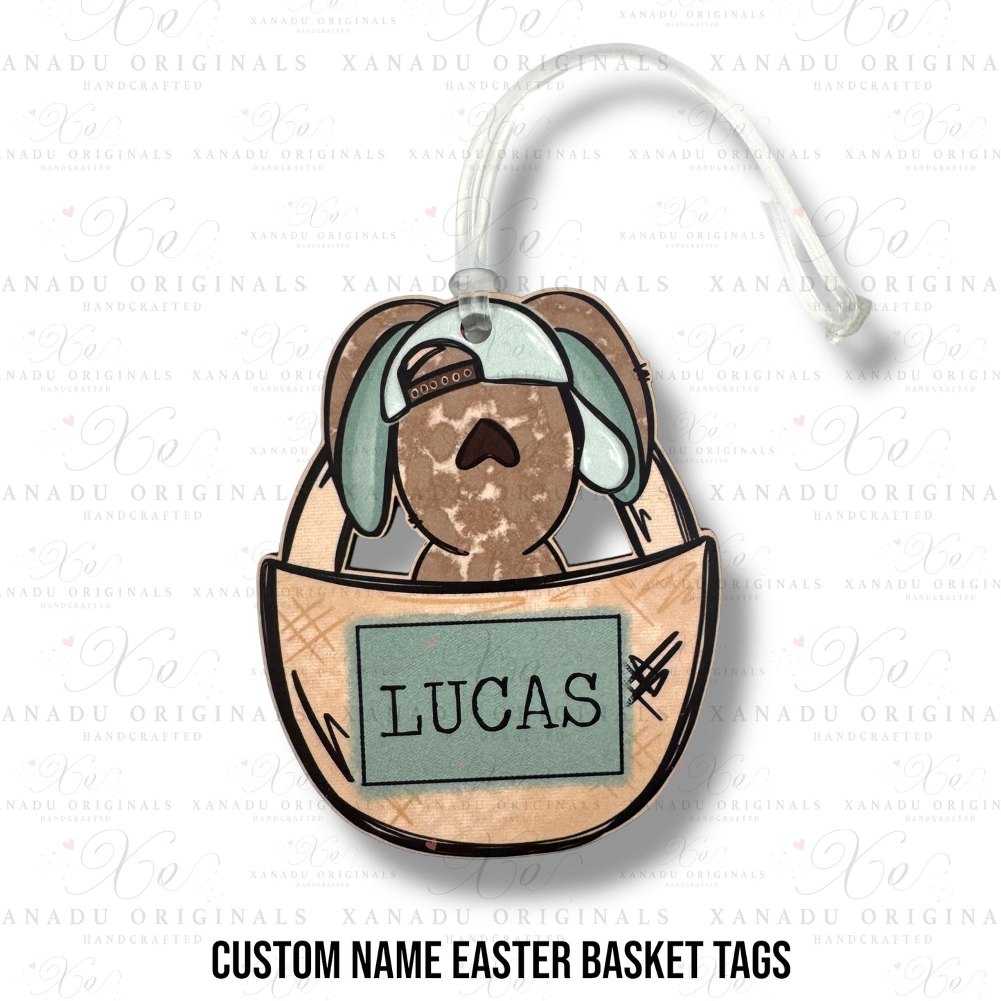 Boy Bunny In Easter Basket Personalized Tag