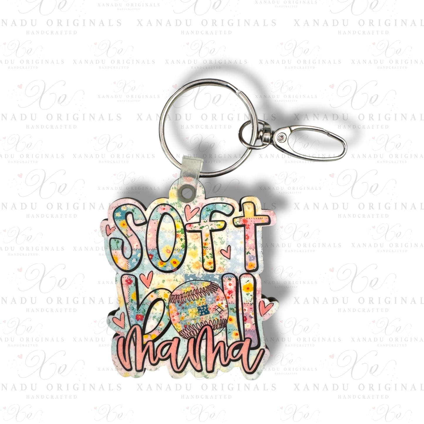 Softball Mama Quilt Keychain | Bag Tag