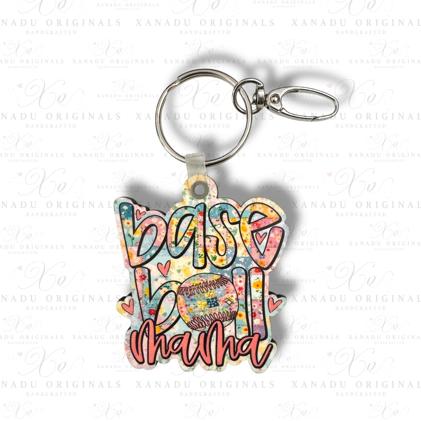 Baseball Mama Quilt Keychain | Bag Tag
