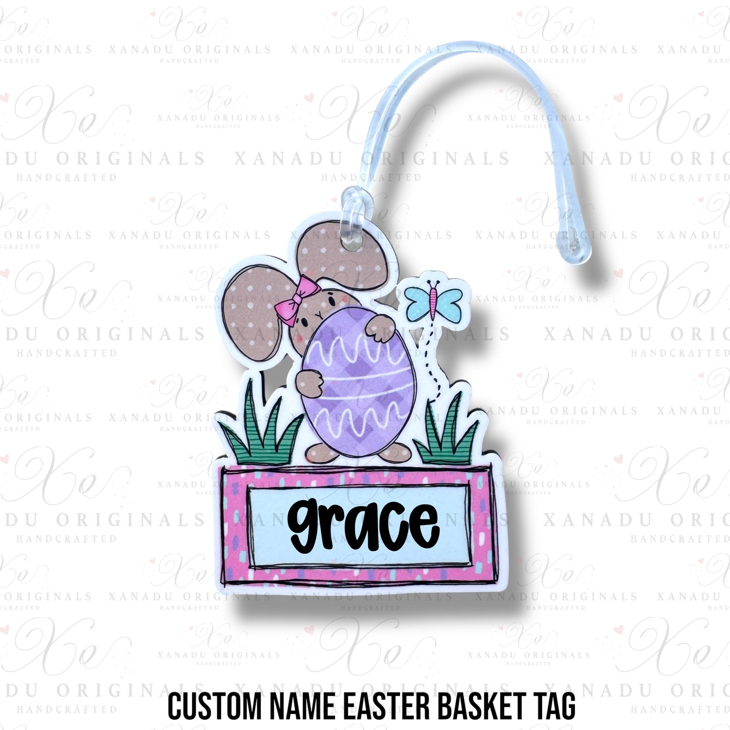 Girl Bunny with Egg Easter Basket Personalized Tag