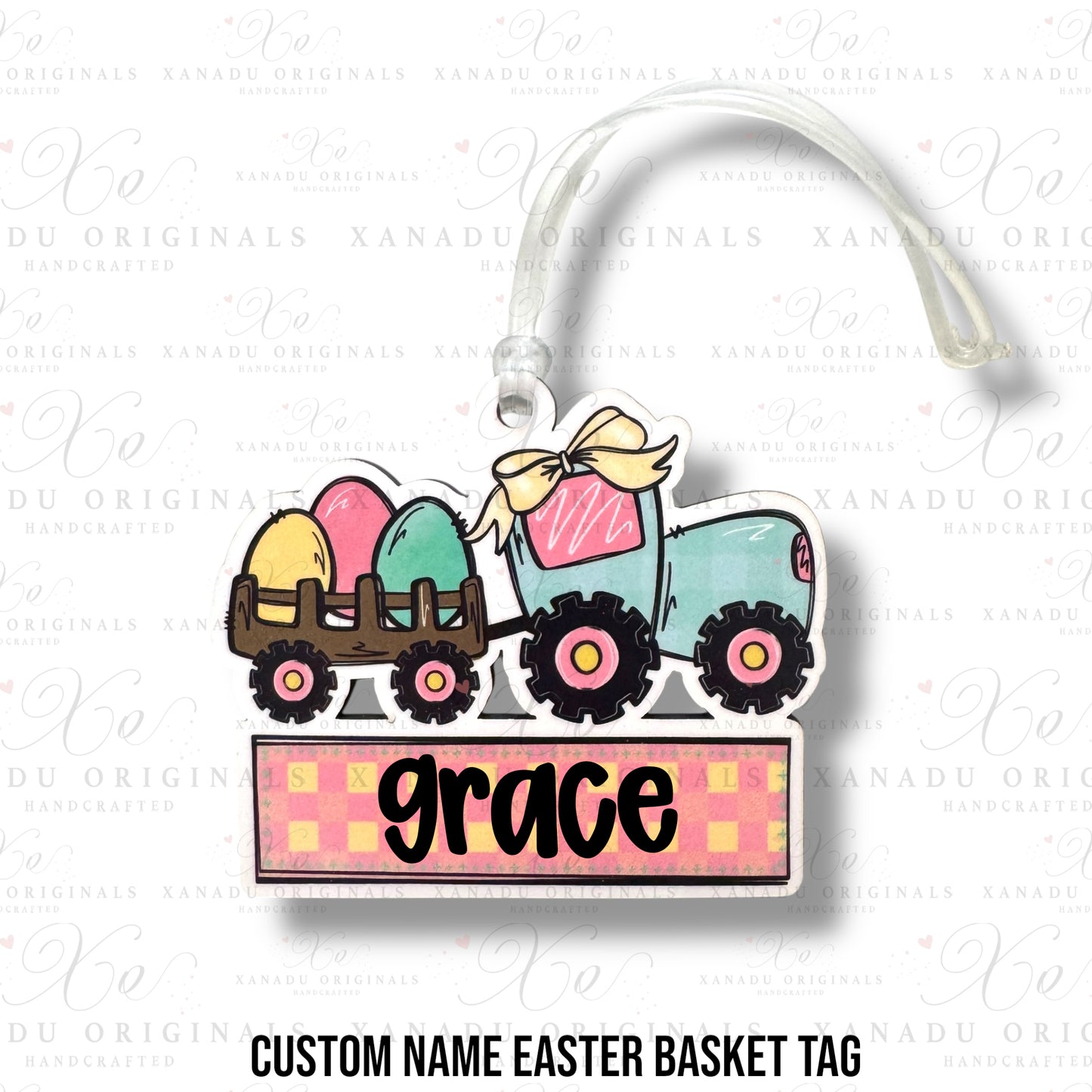Girl Tractor Easter Basket Personalized Tag