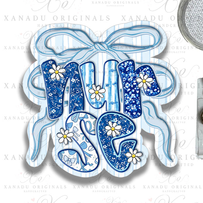NURSE Chinoiserie Bow Retractable Interchangeable Badge Reel
