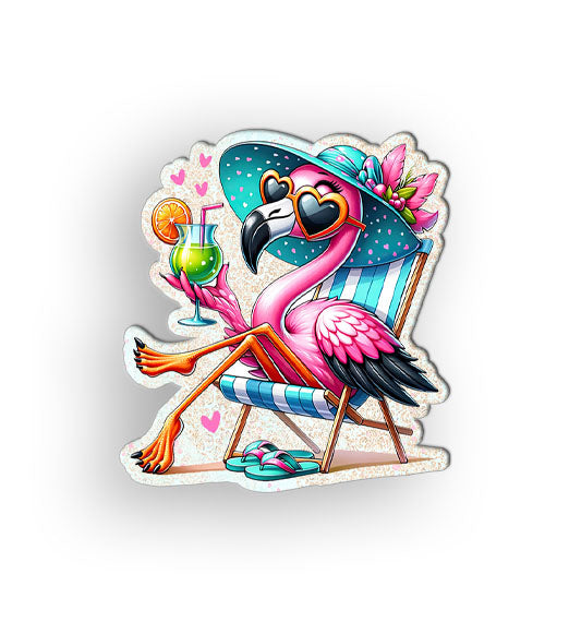 Sunbathing Flamingo Interchangeable Badge Button with Reel Option