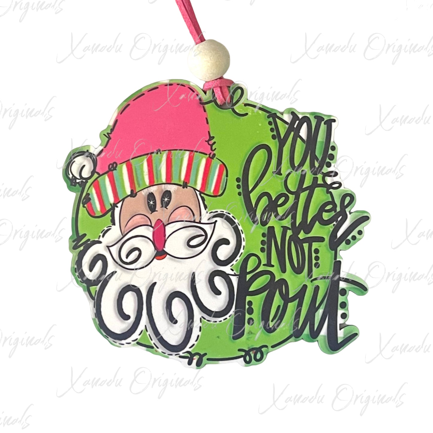 Better Not Pout Pink Santa Christmas Ornament