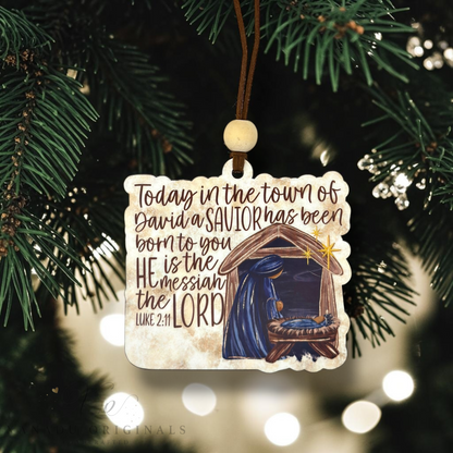 Town of David Nativity Scene Ornament, Traditional Holiday Tree Decor, Luke 2:11 Bible Verse Keepsake