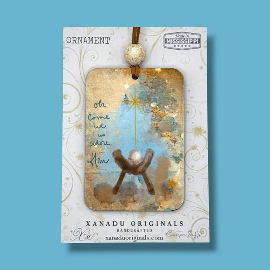 Oh Come Let Us Adore Him Rectangle Christmas Ornament