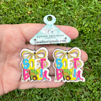 Softball Coquette Watercolpr Earrings