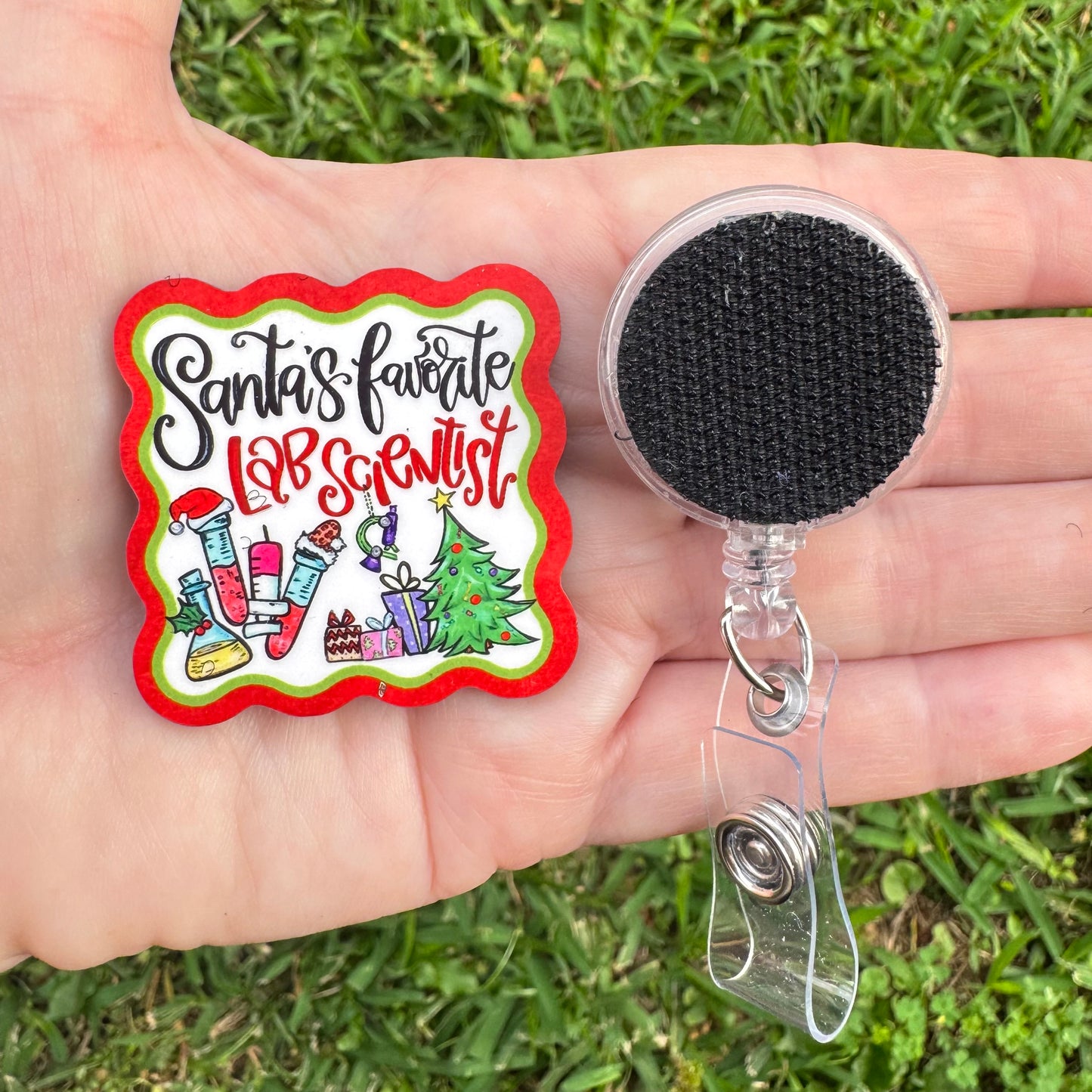 Santa's Favorite Lab Scientist Interchangeable Badge Button with Reel Option
