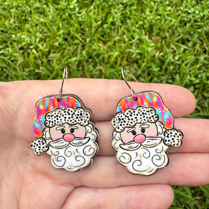 PInk Polka-dot Hat Santa Earrings