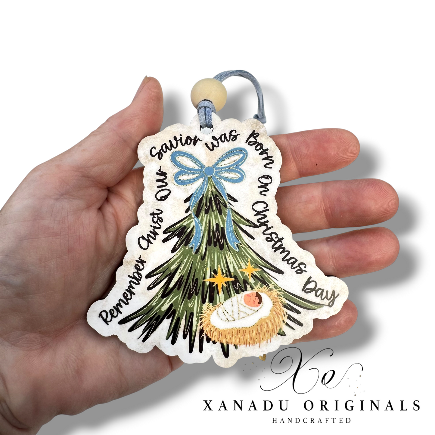 Remember Christ Our Savior Nativity Bell Ornament - Baby Jesus Holiday Tree Decoration