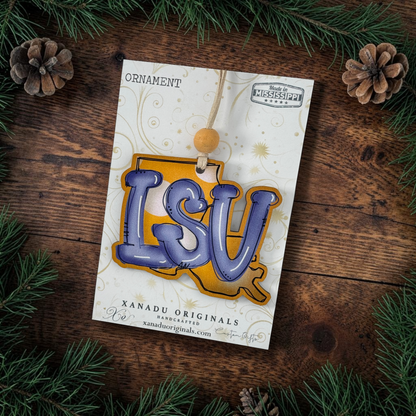 Louisiana Tigers State Silhouette Wood Ornament - Whimsical Southern Collegiate Gift