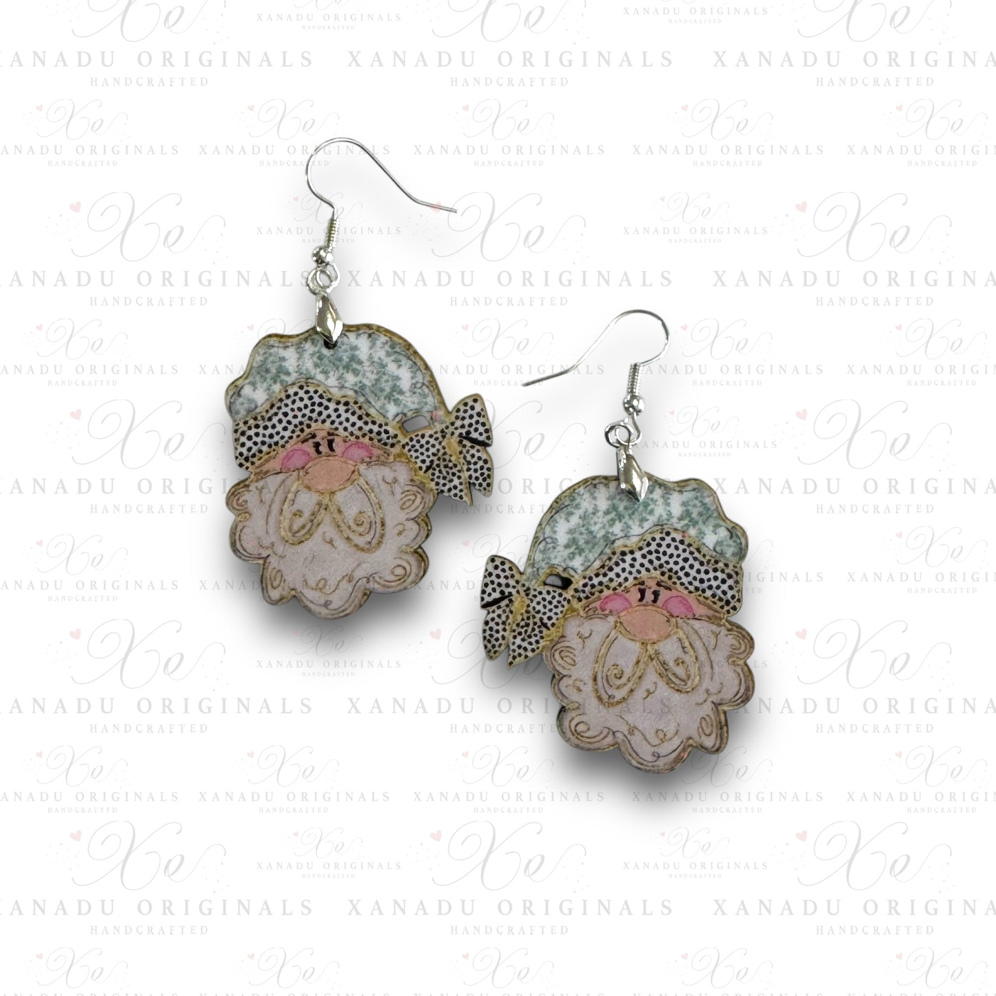 Santa Green Toile Hat Earrings