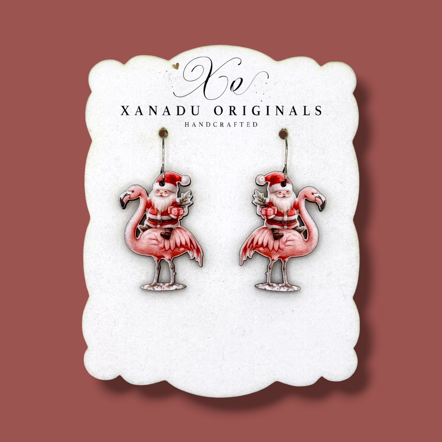 Santa Riding Flamingo Earrings