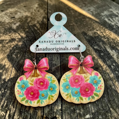 Preppy Pink Bow Pumpkin Dangle Earrings