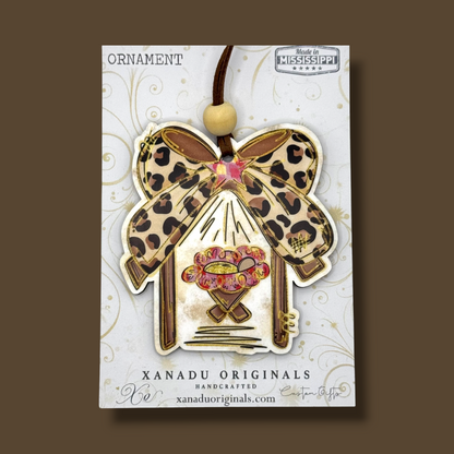 Leopard Print Bow Nativity Christmas Ornament | Western Boho Manger Keepsake
