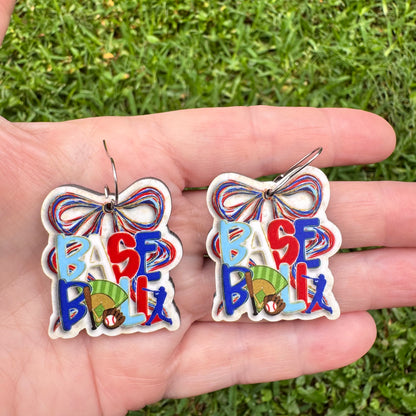 Baseball Coquette Watercolor Earrings