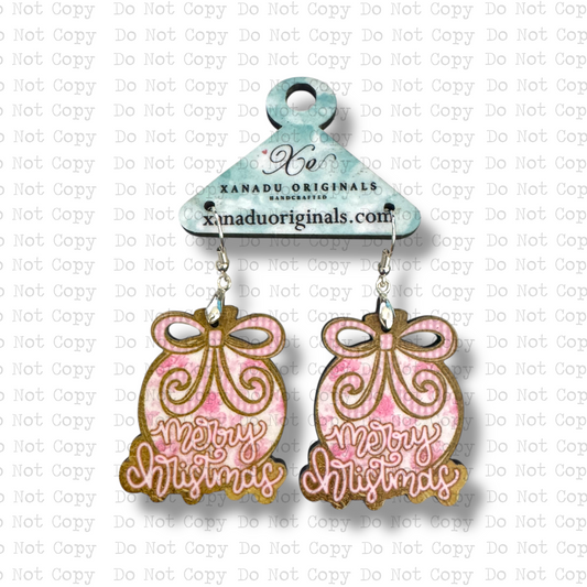 Merry Christmas Pink Bulb Earrings
