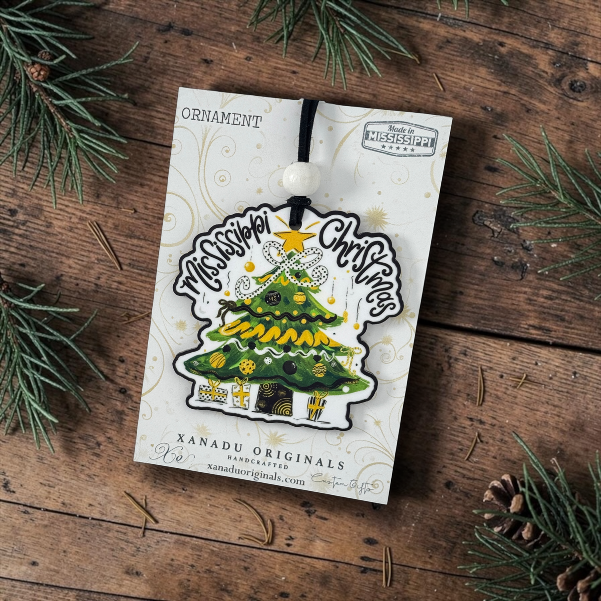 Southern Eagles Mississippi Christmas Tree Wood Ornament - Whimsical Gameday Gift