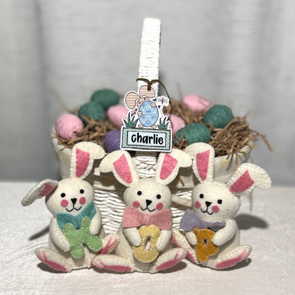 Boy Bunny with Egg Personalized Easter Basket Tag