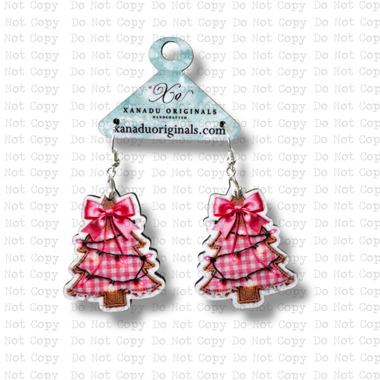 Burlap Pink Tree Earrings