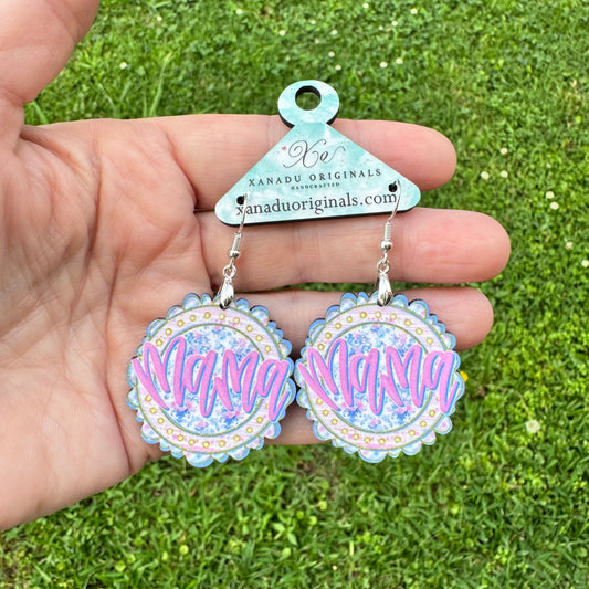 Mama Floral Scalloped Dangle Earrings