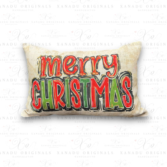 Green Red Merry Christmas Pillow | 12x18