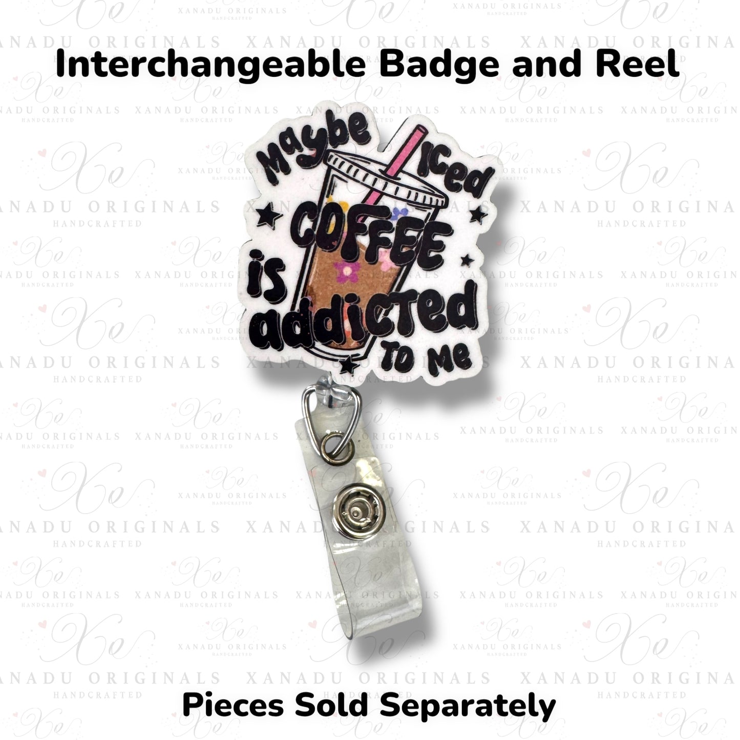 Maybe Iced Coffee Interchangeable Badge Button with Reel Option