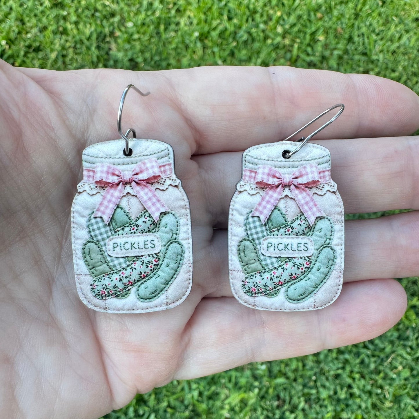 Quilted Pickle Jar Earrings
