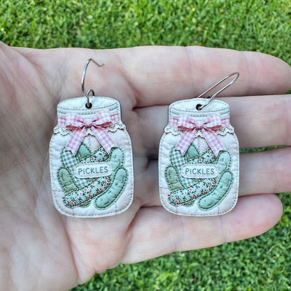 Quilted Pickle Jar Earrings