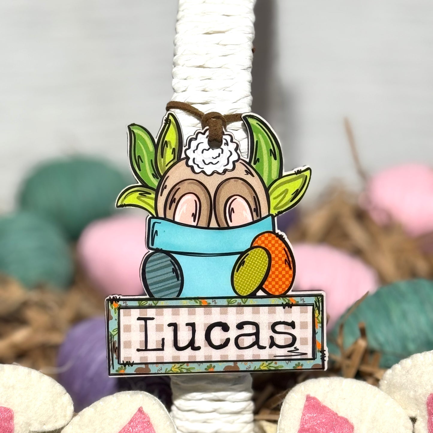 Boy Bunny In Pot Personalized  Easter Basket Tag