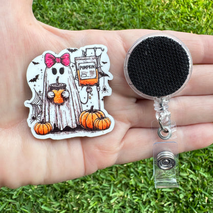 Pumpkin IV Ghost Interchangeable Badge Button with Reel Option