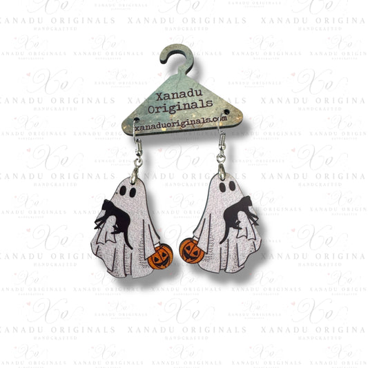 Ghost with Black Cat Earrings