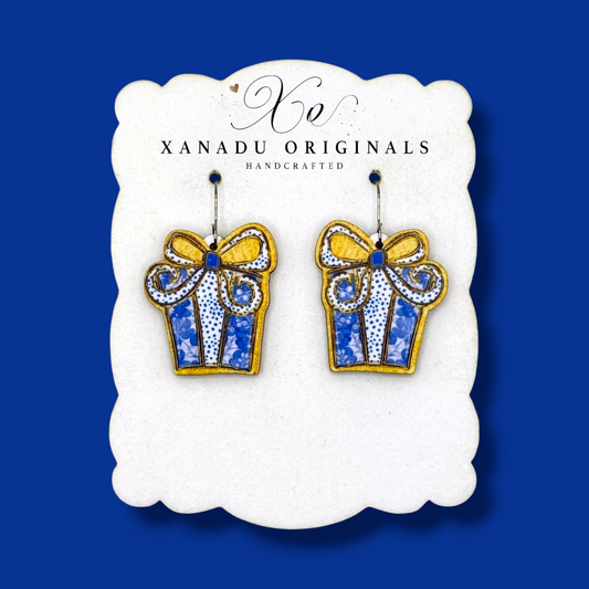 Blue Polka Dot Present Earrings